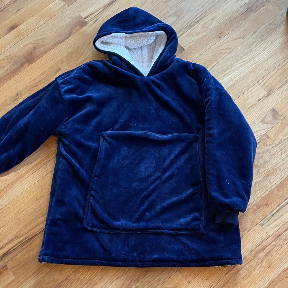 Cozy Navy Blue oversized wearable blanket hoodie
